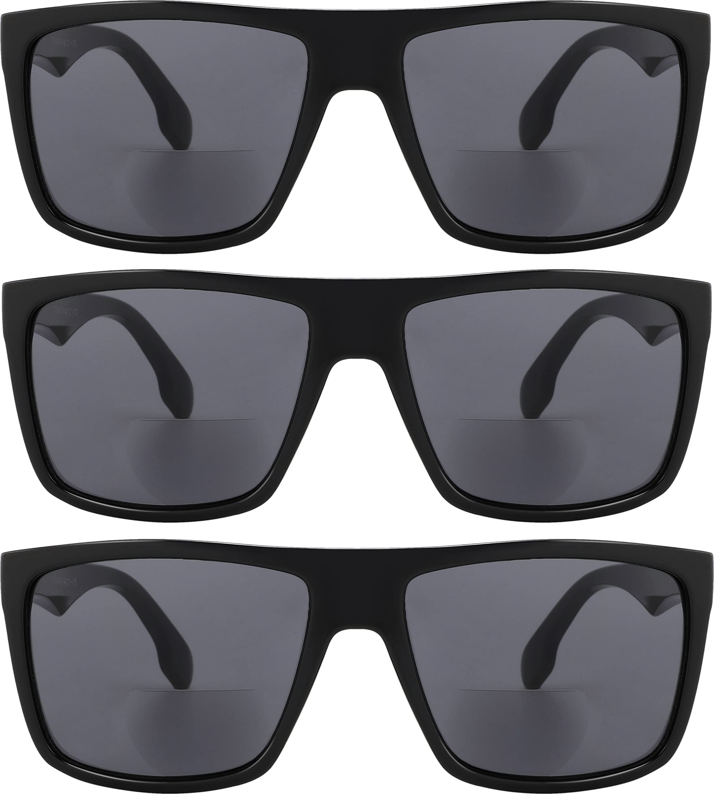 Yogo Vision Bifokale Lese-Sonnenbrille für Männer und Frauen – Klassisch, Retro-Stil, UV400-Sonnenschutz, Lesebrille für den Außenbereich, 3er-Pack: Glänzendes Schwarz, Transparentes Braun, Demi 2,5