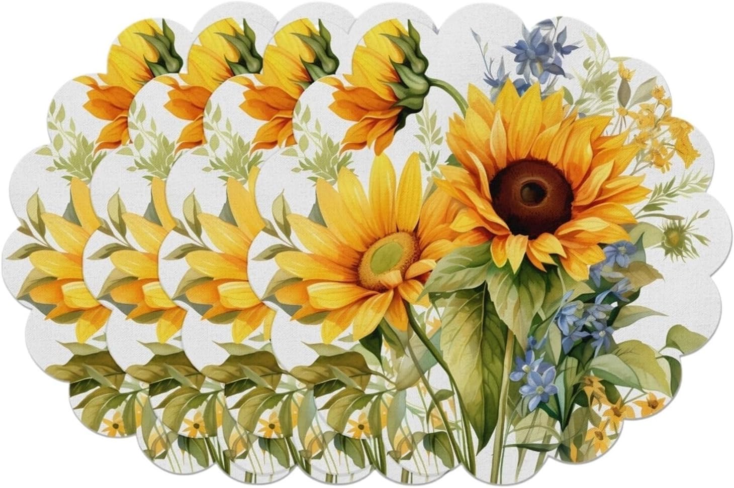 4-Piece American Sunflower Placemats in Yellow Green and Blue - Rustic Home Dining Table Decor and Accessories