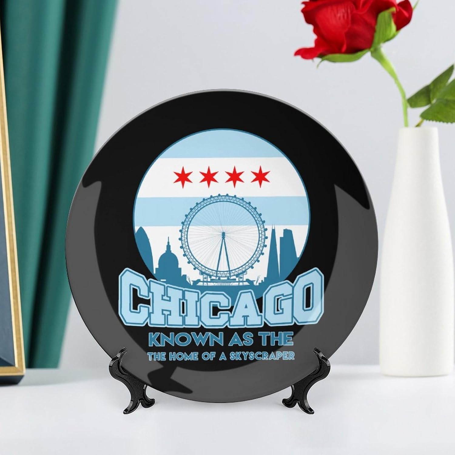Chicago Skyscraper Bone China Decorative Porcelain Plates Dinnerware Ornaments