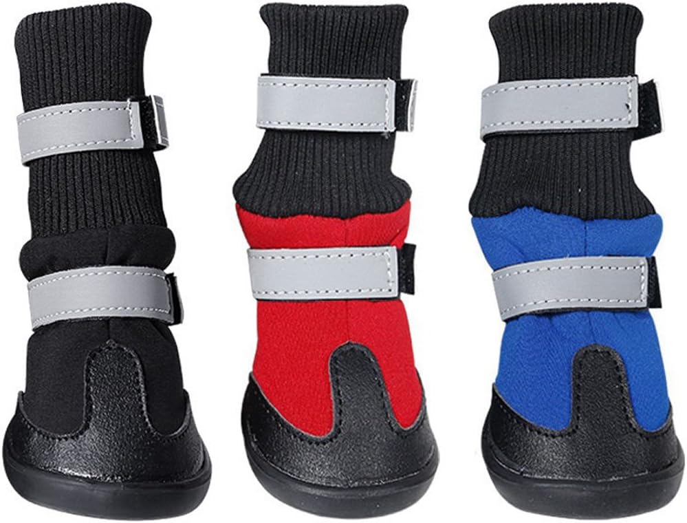 GabeFish Safety Reflecting Stripe Waterproof Adjustable Fastening Dog Boot Shoes for Small Medium Large Dogs Red Small