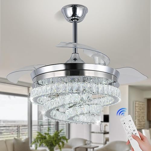 Miniatura 8 de Cainjiazh Ventilador de techo retráctil de 42 pulgadas, modernos ventiladores de techo con luces y control remoto, ventilador de techo con luces