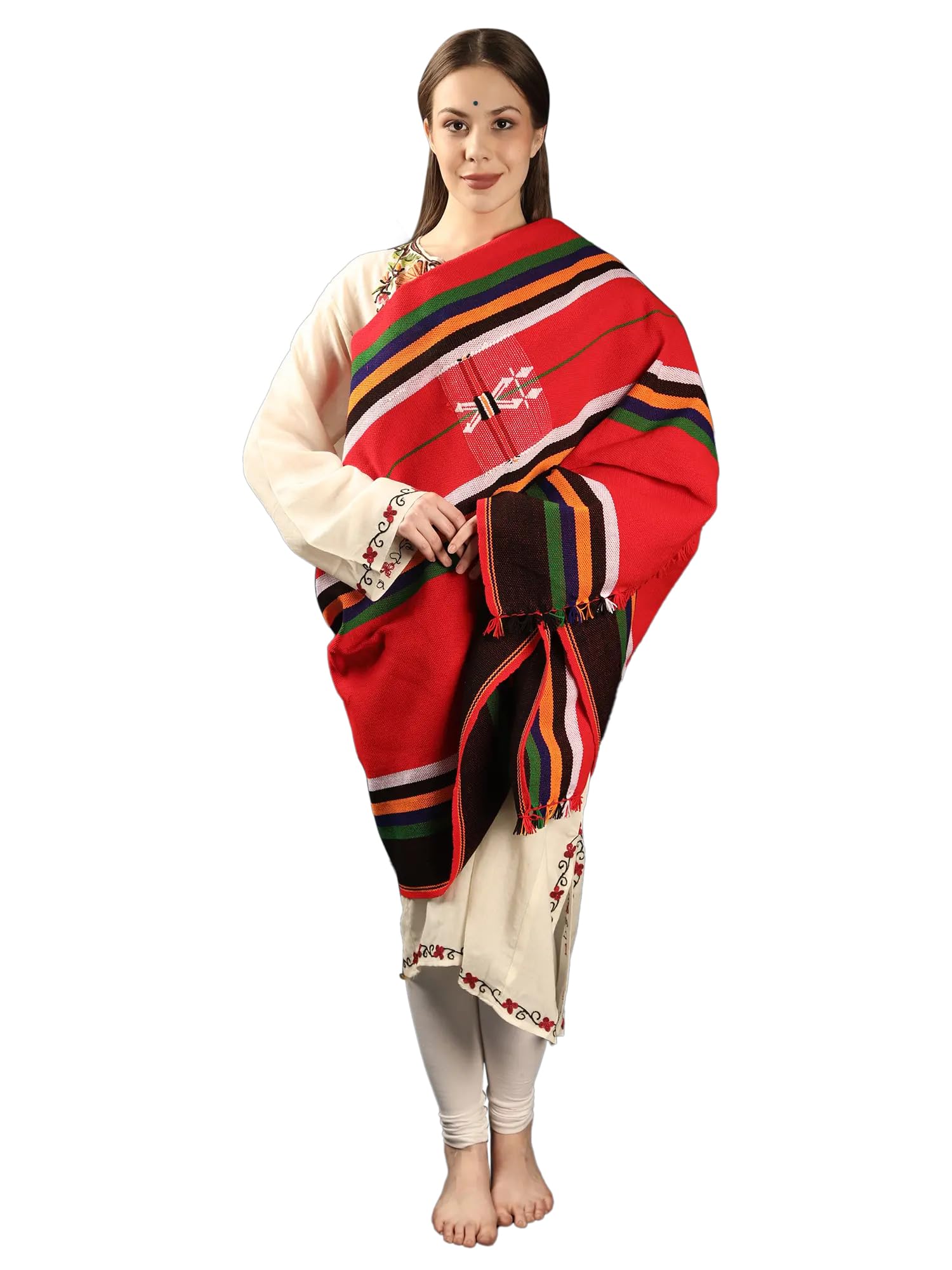 exotic india Nagaland Folk Shawl with Multicolor Stripe Pattern - Wool-picture-17