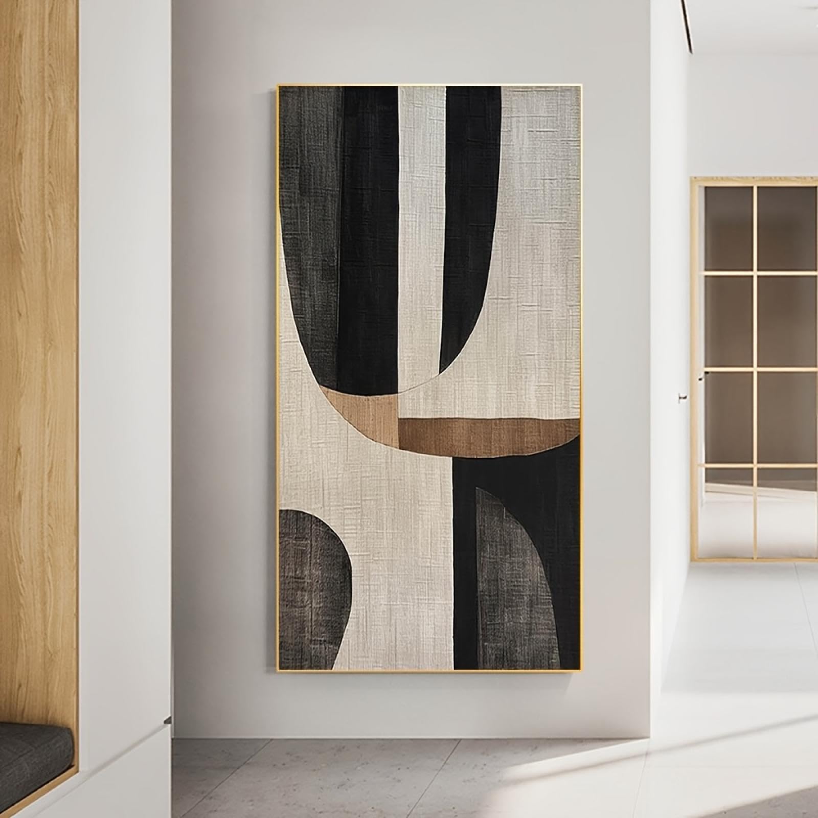 Lienzo abstracto para pared, pintura al óleo texturizada en negro, gris y marrón, impresión artística, imágenes neutras para decoración de sala de estar, 80 x 160 cm (31 x 63 pulgadas), sin marco