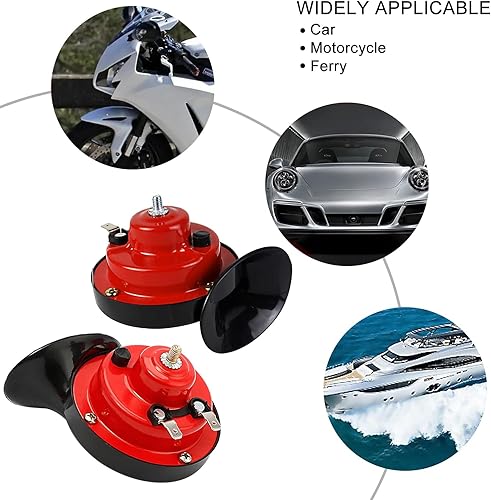 Miniatura 6 de Slykew Bocina de aire de caracol de silbato de automóvil, 2 piezas, súper ruidosa de 300 dB, reemplazo de bocina impermeable modificada de graves