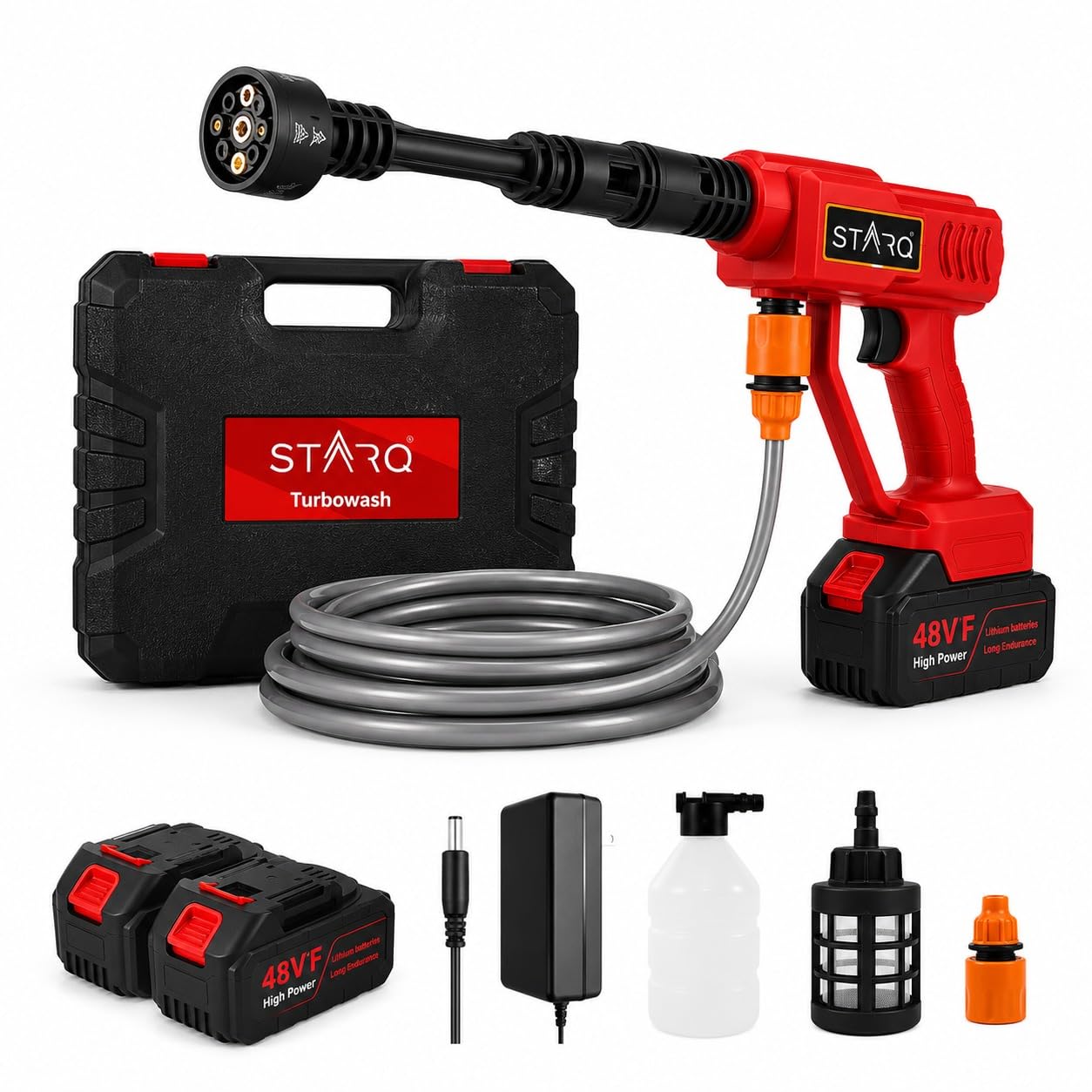 STARQ Turbowash Cordless Portable 48V Wireless Pressure Washer Gun - 12000mAh High Pressure Water Gun for Car and Bike Wash, Adjustable 6 in 1 Nozzle, 5M Hose Pipe, Double Battery Included-picture-28