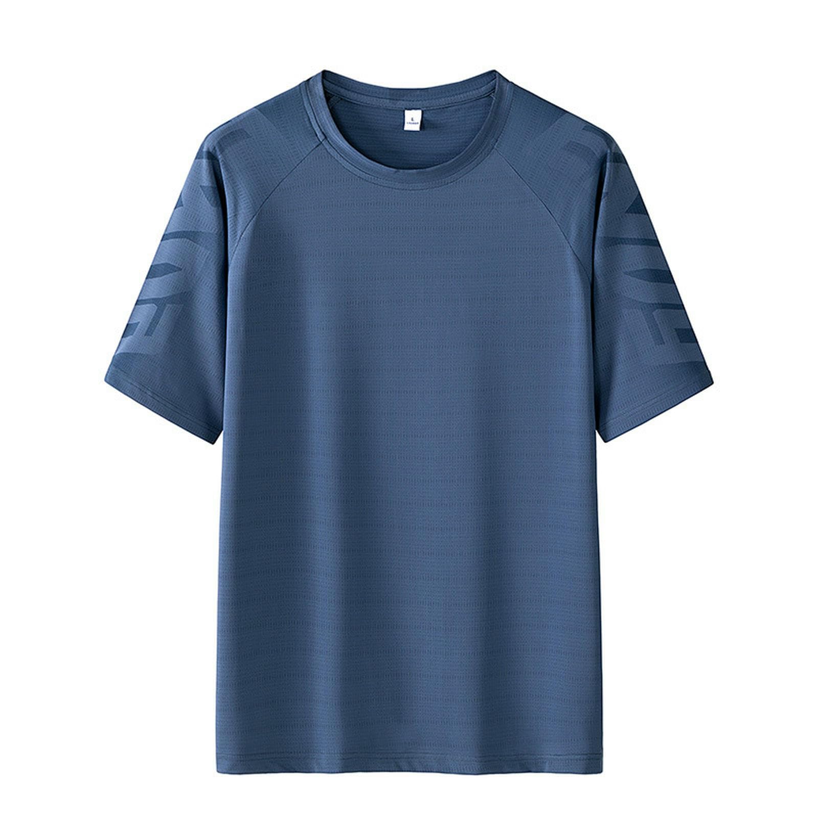 Męskie T-Shirty Męska koszulka z krótkim rękawem Lato Szybkoschnąca okrągła szyja Lód Jedwab Oddychanie Top Sportowy Modny All-Match Pulower-Gray Blue-3xl