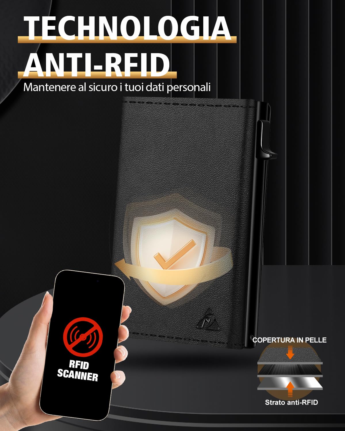 Porta Carte di Credito Uomo, Portafoglio Uomo Slim Piccolo con Chiusura Magnetica & Finestra ID & Blocco RFID, Portacarte in Pelle pop-up per 11 carte, Porta Tessere con Portamonete e Banconote, Nero