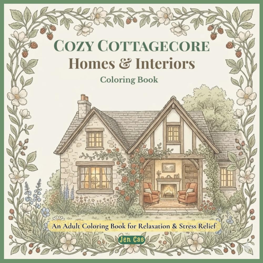Cozy Cottagecore Homes & Interiors Coloring Book: A Whimsical Adult Coloring Book Featuring Rustic Country Homes, Charming Dollhouse Rooms, and ... (The Cozy Cottagecore Coloring Series)