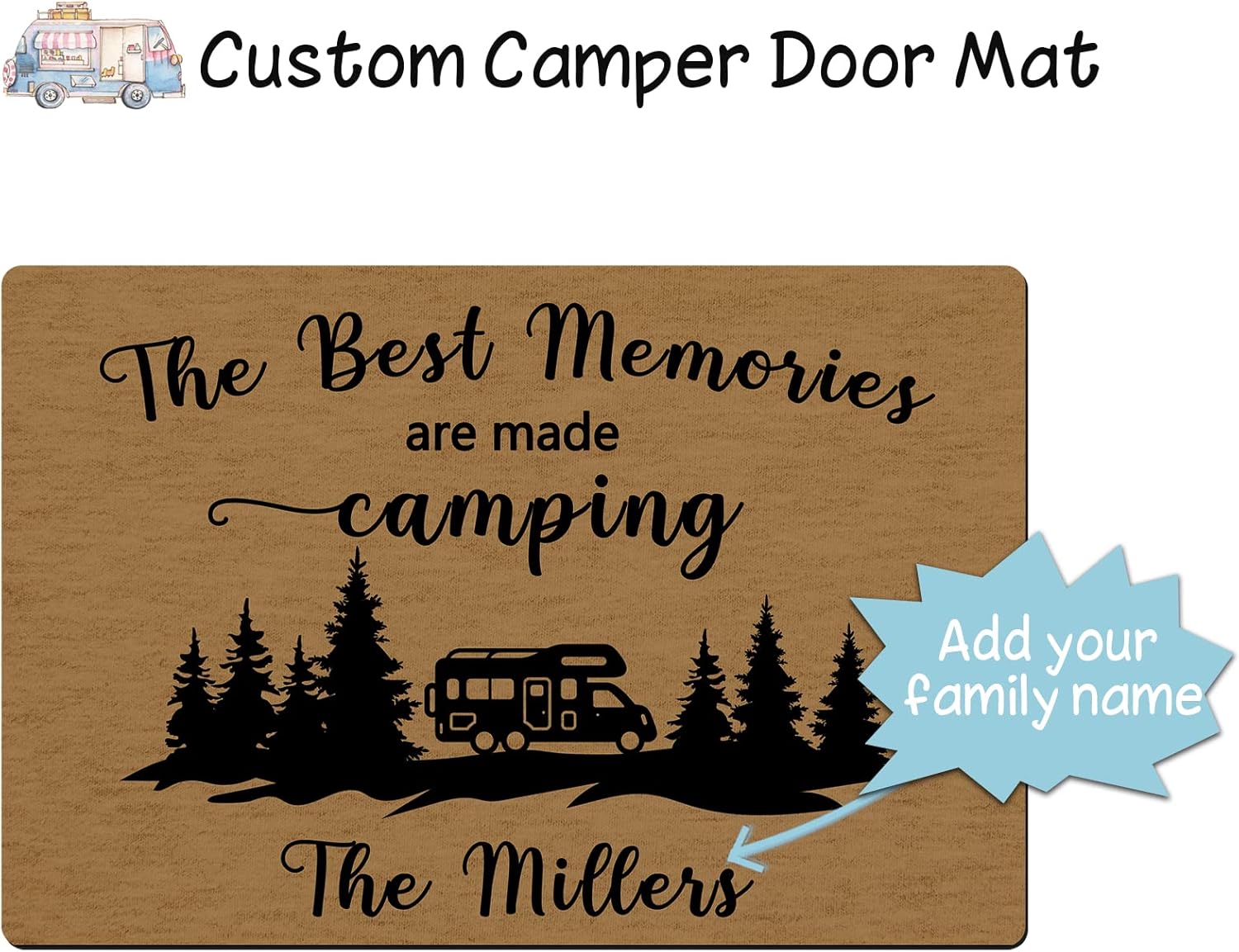 The Best Memories Custom Camping Rv Door Mat with Family Name,Personalized Camper Doormat,Camper Rug Accessories Sign Decorations for Inside Indoor Outdoor Travel Trailers Motorhome 30 * 18in