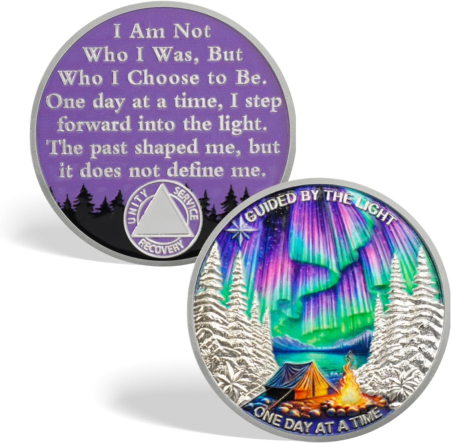 CHURYUML One Day at a Time Sobriety Coin - Guided by The Light Sober Chip, AA Coins Recovery Medallions Alcoholics Anonymous Token Inspirational Sobriety Gifts for Women & Men Celebrating Milestones