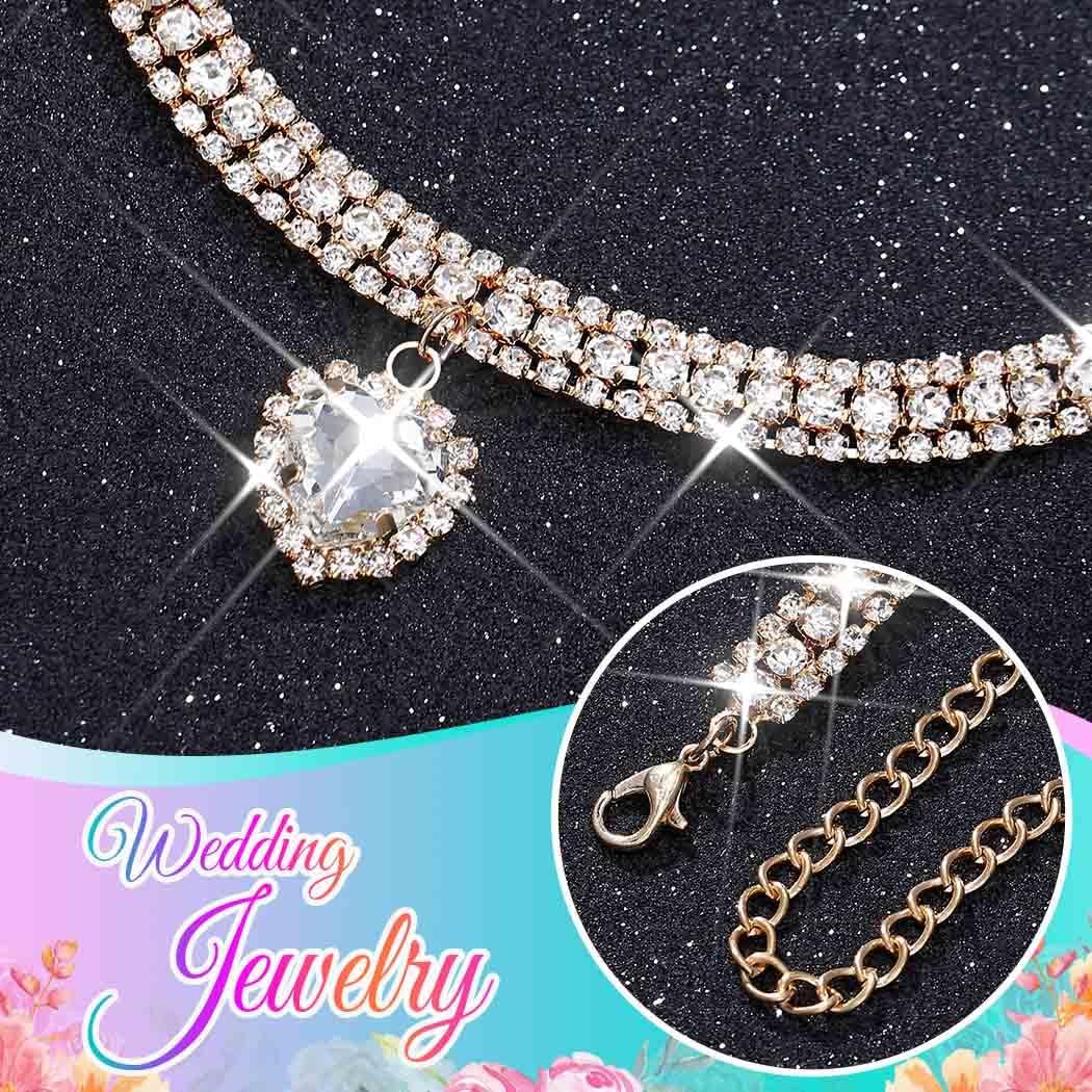 CLOACE Rhinestone Choker Necklace Heart Pendant Diamond Row Necklaces Sparkly Crystal Prom Chain Jewerly Accessories for Women - Image 5