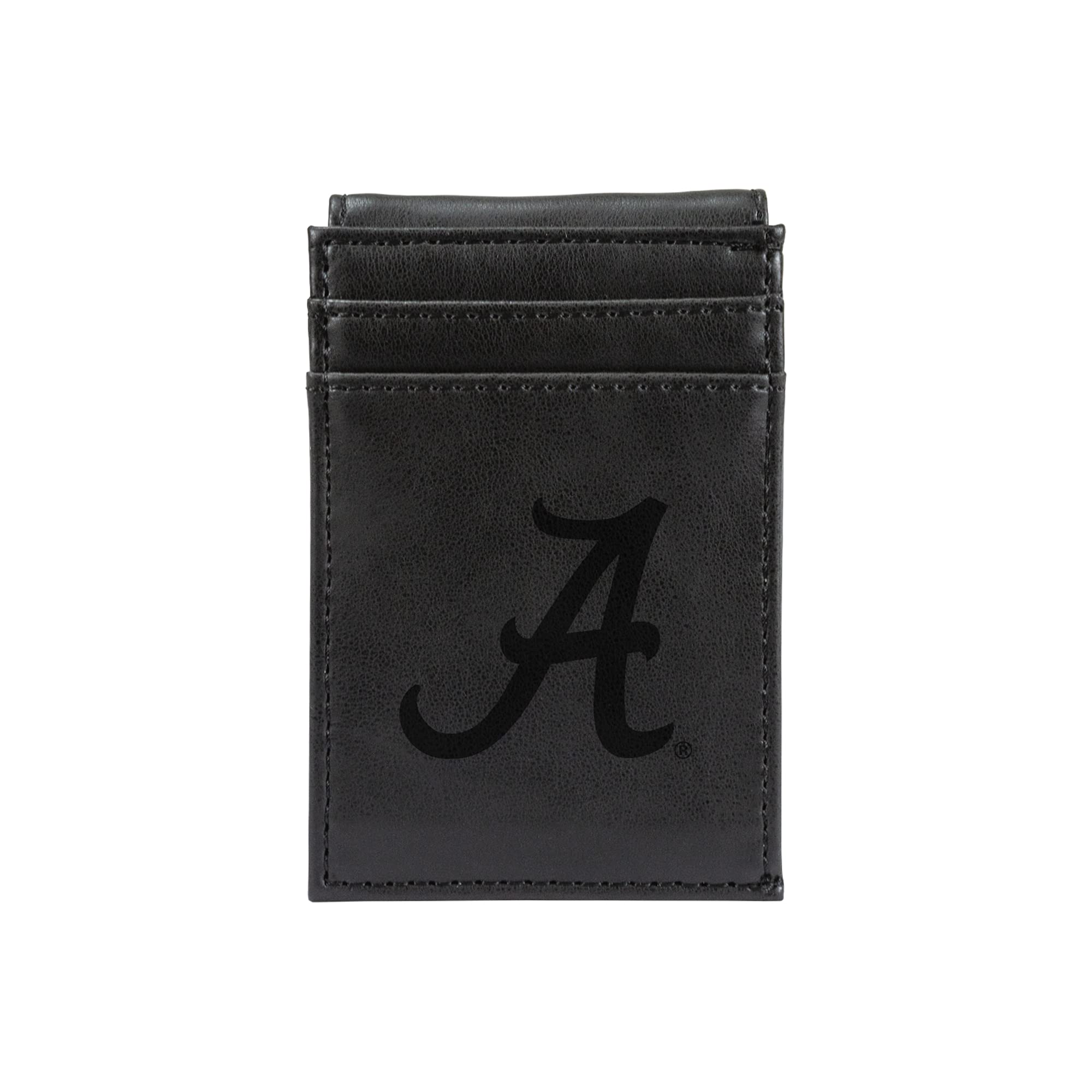 Rico Industries NCAA Alabama Crimson Tide Black Personalized/Custom Laser Engraved Front Pocket Wallet - Slim/Light Weight - Great Gift Item