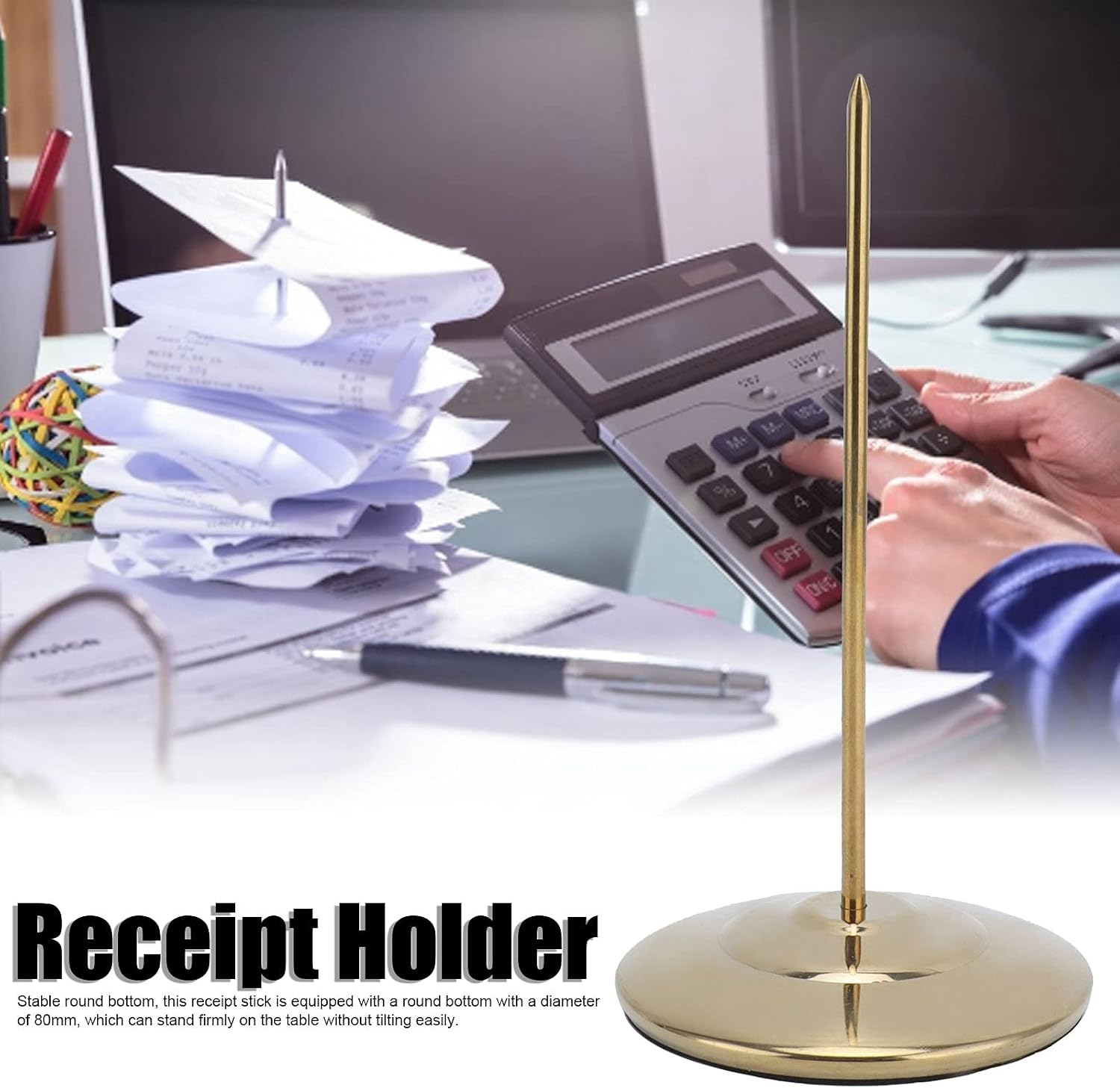 Receipt Spike, Resistant Ticket Holder Safe Non-Slip Anti-Skid for Restaurants Bars, Kitchens, Offices(Golden Glossy