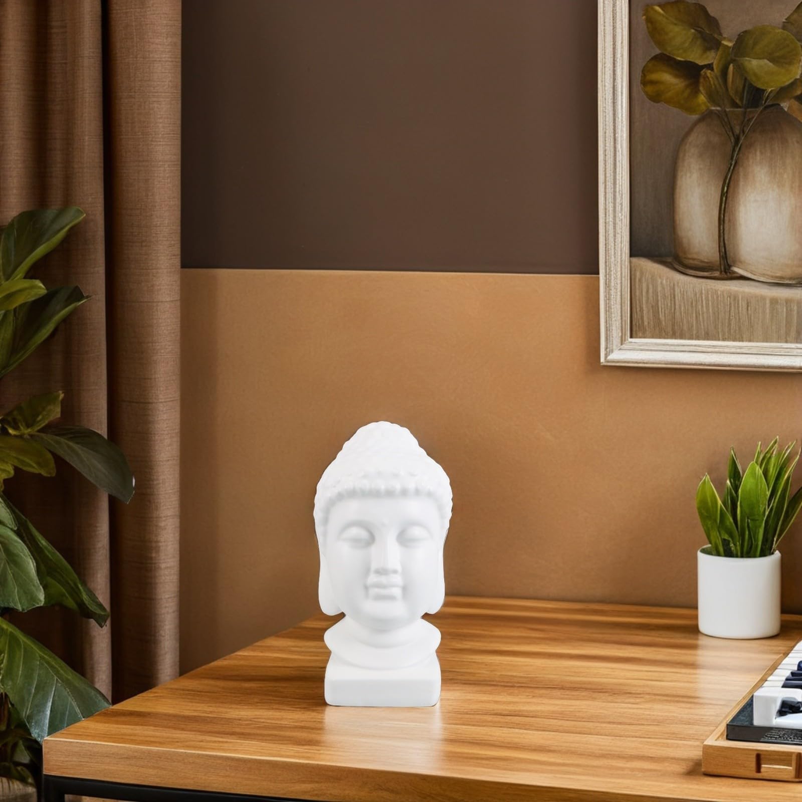Tofficu Escultura Detalles Intrincados en Resina de Cabeza de Buda de Color Claro para Decoración del Hogar y Espacios de Meditación en Ocasiones Obsequios