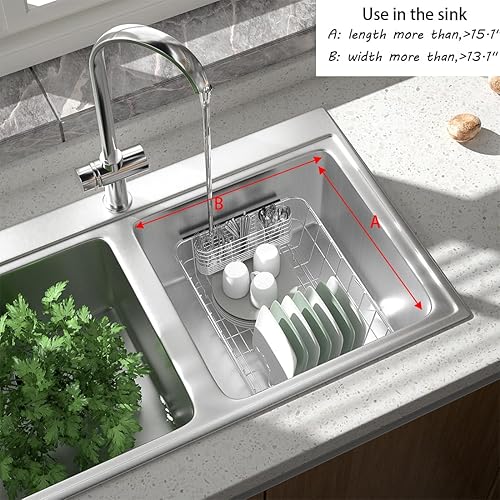 Miniatura 7 de ESBOLM Escurridor de platos de acero inoxidable para fregadero de cocina con función de secado expandible, escurridor de platos duradero de acero