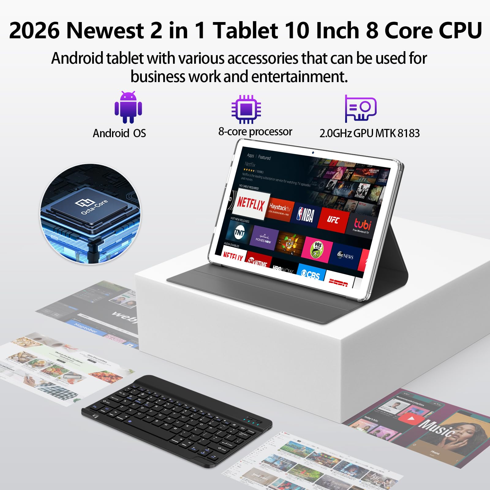 EITOMIN Tablet 10 pollici 2026 Ultimo Android Tablet 128 GB ROM+16 GB RAM+1 TB Octa-Core espandibile 5G WiFi 1080FHD/13MPCamera/7000mAh/Bluetooth 5.0/GPS/Tab con tastiera/OTG/mouse/penna argento