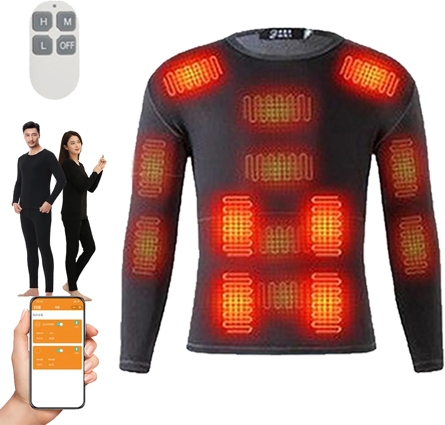 Heated Underwear Shirt Heated Bottom Pants 16-Zone Heating Thermal Underwear Outdoor 3-Level Heating Mode APP Control