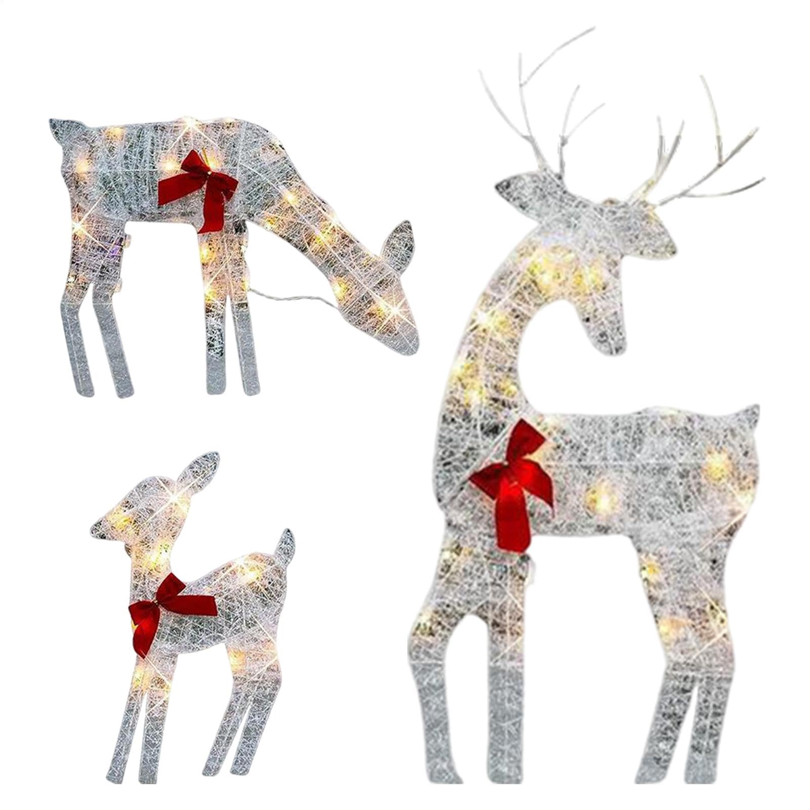 3 Stück beleuchtete Weihnachtsrenteier Dekoration, beleuchtete Weihnachtsrenteier Leuchten Hirsch Dekorationen, wasserdichte beleuchtete Weihnachtsrenteier, LED funkelndes Rentier mit Glocke und Bogen