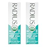RADIUS USDA Organic Toothpaste 3oz Non Toxic Chemical-Free Gluten-Free Designed to Improve Gum Health & Prevent Cavity - Mint Aloe Neem - Pack of 2