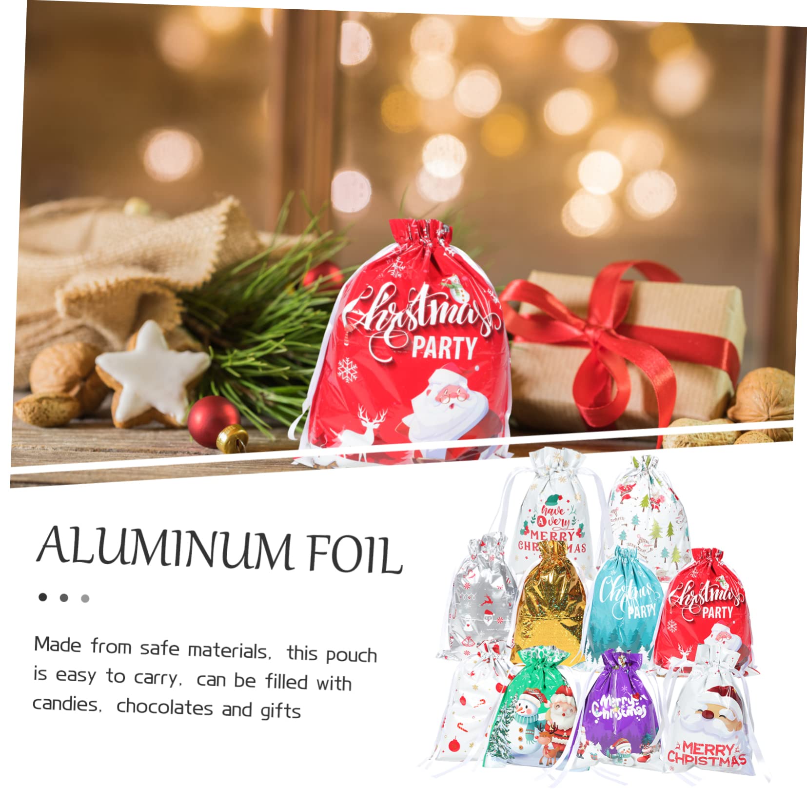 SOLUSTRE 50pezzi Sacchetti Di Natale Con Corda Di Chiusura Sacchetti Per Regali e Caramelle Colorata Per Feste Compleanni e Occasioni Speciali Variabili