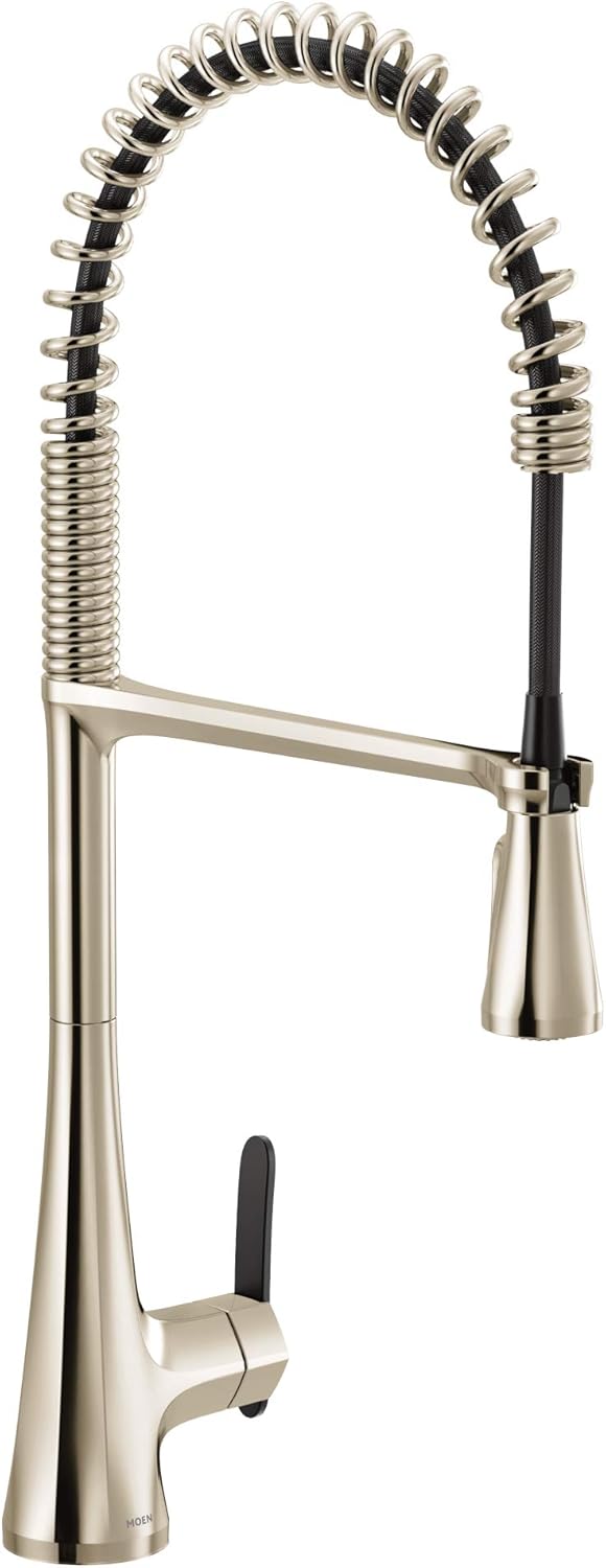 Moen S5235NL Sinema One-Handle Pre-Rinse High Arc Spring Pulldown Kitchen Faucet, Polished Nickel