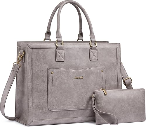 Miniatura 10 de LOVEVOOK Bolso de lona para laptop para mujeres, de 15.6 pulgadas, bolsos de trabajo, bolso de cuero vintage, bolsos de computadora impermeables con