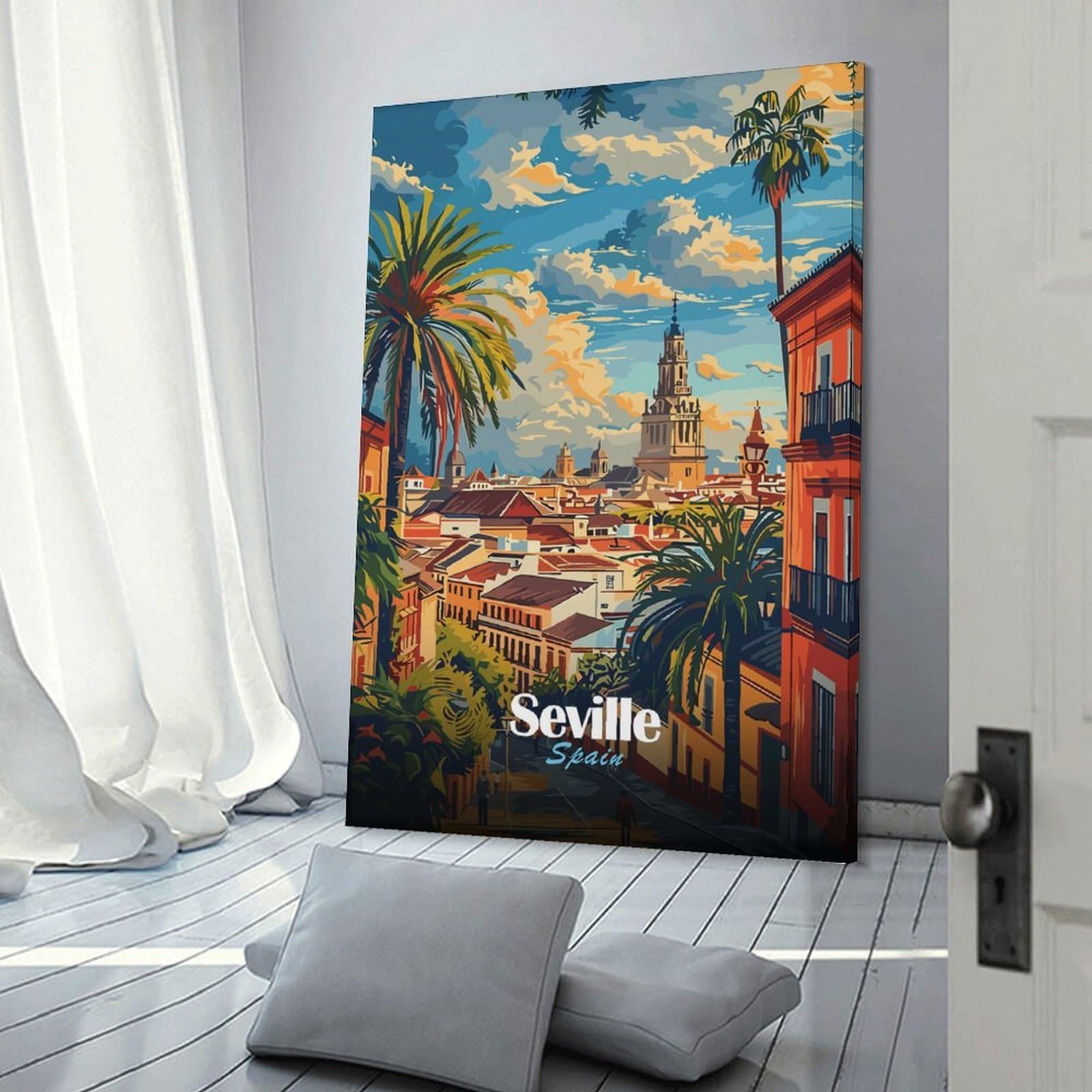 Junmoney Wall Picture Print Seville Cityscape, 12x18inch(30x45cm), for Entrance Walls, Hall Decor Or Foyers, A Neat Decor Update for Hallways