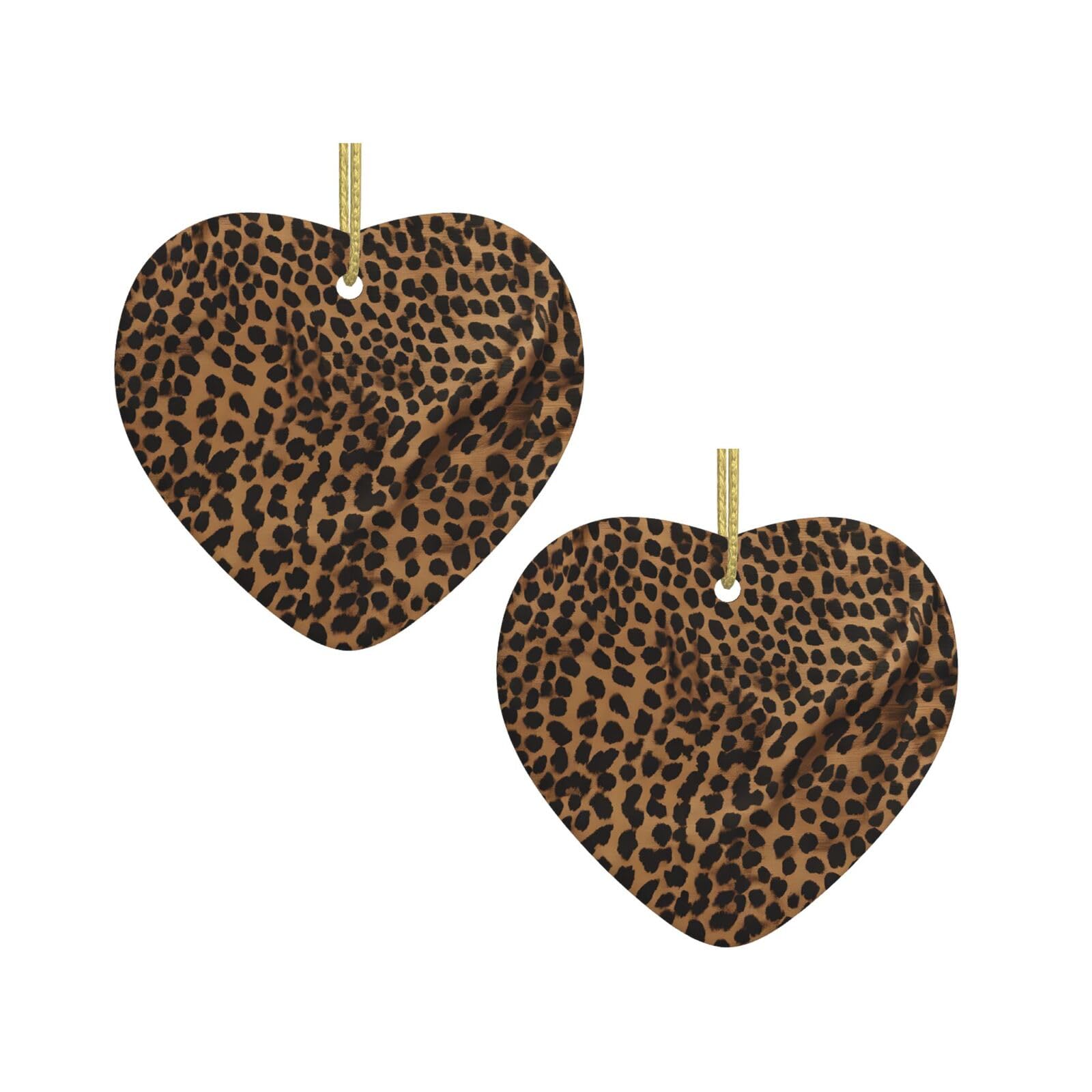 Leopard Print Heart Shaped Christmas Tree Pendants, Ceramic Decorations, Personalized Christmas Ornaments, Novel