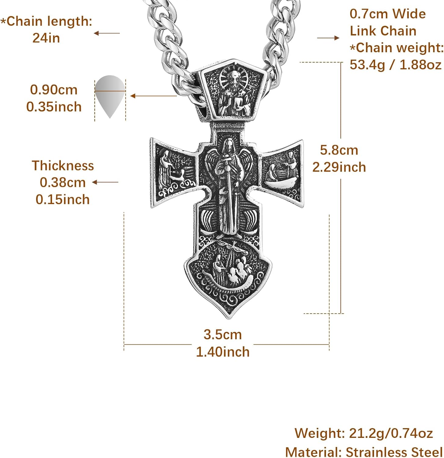 HZMAN Cross Necklace for Men Retro Stainless Steel Jesus Cross Pendant Necklace Amulet Jewelry Gift - Image 6