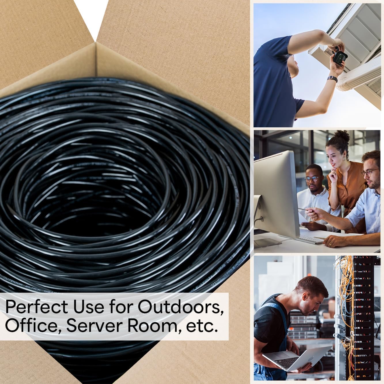 VIVO Waterproof 500ft Bulk Cat6 Wire, CCA Ethernet Cable, 23 AWG, UTP Pull Box, Outdoor Direct Burial, Black, CABLE-V012