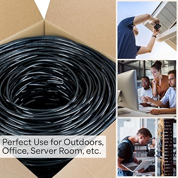 VIVO Waterproof 500ft Bulk Cat6 Wire, CCA Ethernet Cable, 23 AWG, UTP Pull Box, Outdoor Direct Burial, Black, CABLE-V012 | Waterproof, CCA Ethernet Cable, 23 AWG, UTP Pull Box, Outdoor Direct Burial