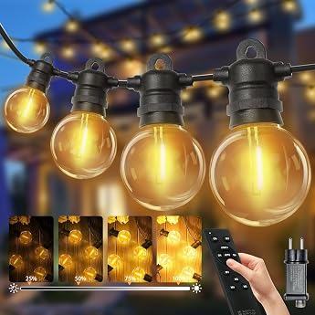 Bzavor LED Fairy Lights Outdoor Power 6 m G40 Light Bulbs Balcony Fairy Lights Outdoor with 10 + 1 Pieces IP68 Waterproof Lights with Remote Control for Patio Gazebo Party Lights Garden [Energy Class A]