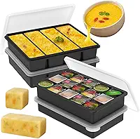 4 bandejas de silicone para freezer com tampa, recipiente para congelador de sopa, inclui 2 bandejas de quatro furos e 2 bandejas de quinze furos, bandeja grande de silicone para congelar e armazenar