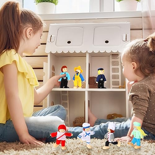 Miniatura 6 de Juego de 10 piezas de casa de muñecas de madera, figuras de casa de muñecas, muñecas de madera, figuras de juego familiares, accesorios para casa de