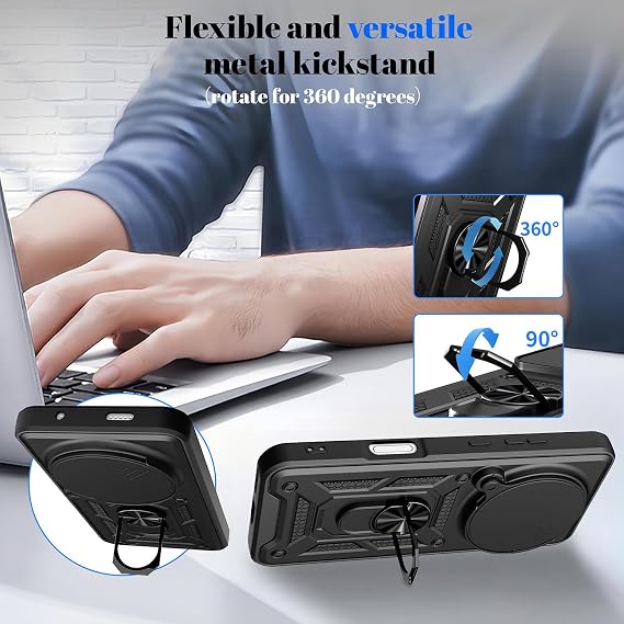 Honor Magic 8 Pro Kılıf Sürgülü Kamera Korumalı Yüzüklü Mıknatıslı Tank Kapak Lacivert [Magic 8 Pro ile Uyumlu]
