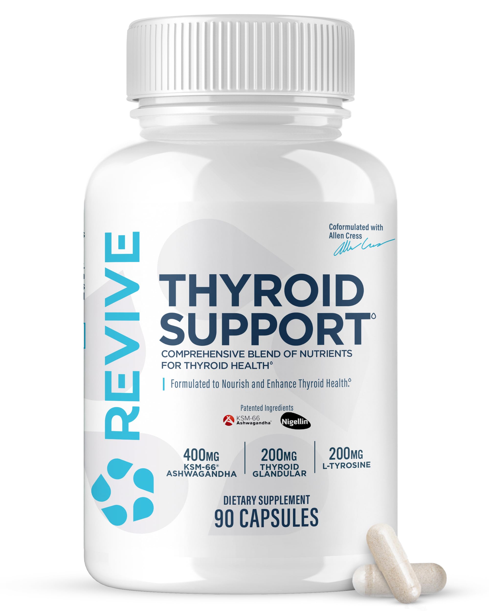 Revive MD Thyroid Support Supplement for Men & Women - Comprehensive Blend of Nutritents Supports Healthy Thyroid Function with Essential Vitamin, Minerals & Herbs (90 Capsules, 30 Servings)