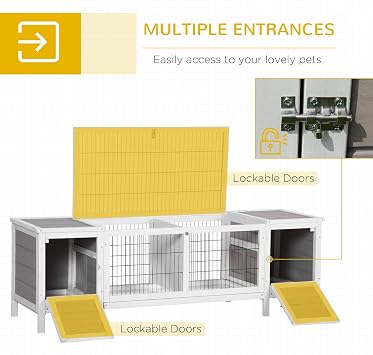 PawHut Rabbit Hutch, Bunny Cage, Guinea Pig House with Pull-Out Tray, and Divided Board for Rabbits, Chickens, Ducks, Indoor, White | Bunny Cage, Guinea Pig House, Divided Board, for Chickens Ducks, Indoor