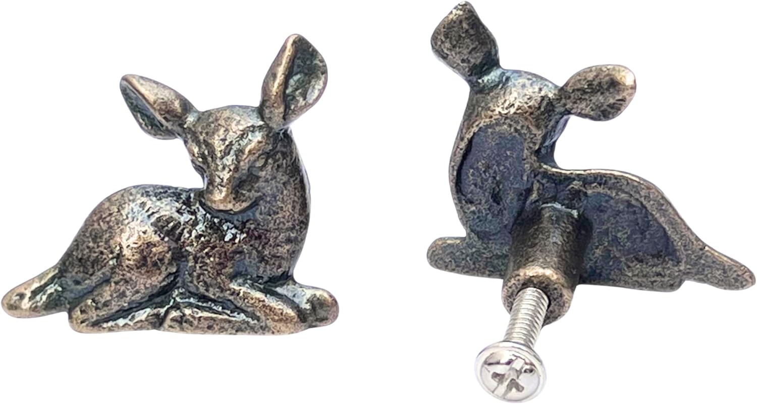 collectiblesBuy Vintage Deer Shape Drawer Knobs – 9 Pcs 2" Antique Cabinet Pulls for Dresser, Cupboard, Furniture – Retro Decorative Hardware Single Hole Design