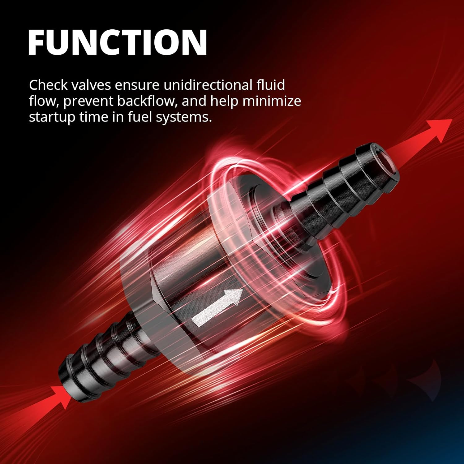EVIL ENERGY 3/8" Fuel Check Valve One Way Inline Non Return Diesel Gasoline Black (10mm OD, 4PCS)