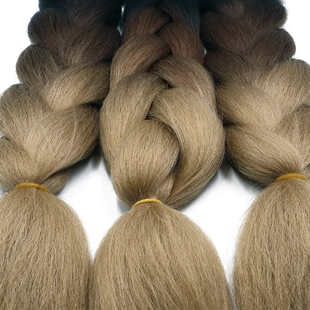 24" Braiding Hair Extension Jumbo Braids Synthetic 3bundles/pack Crochet Hair Afro Box Braid Heat Resistent (Black&Dark Brown&Light Brown) - Image 5