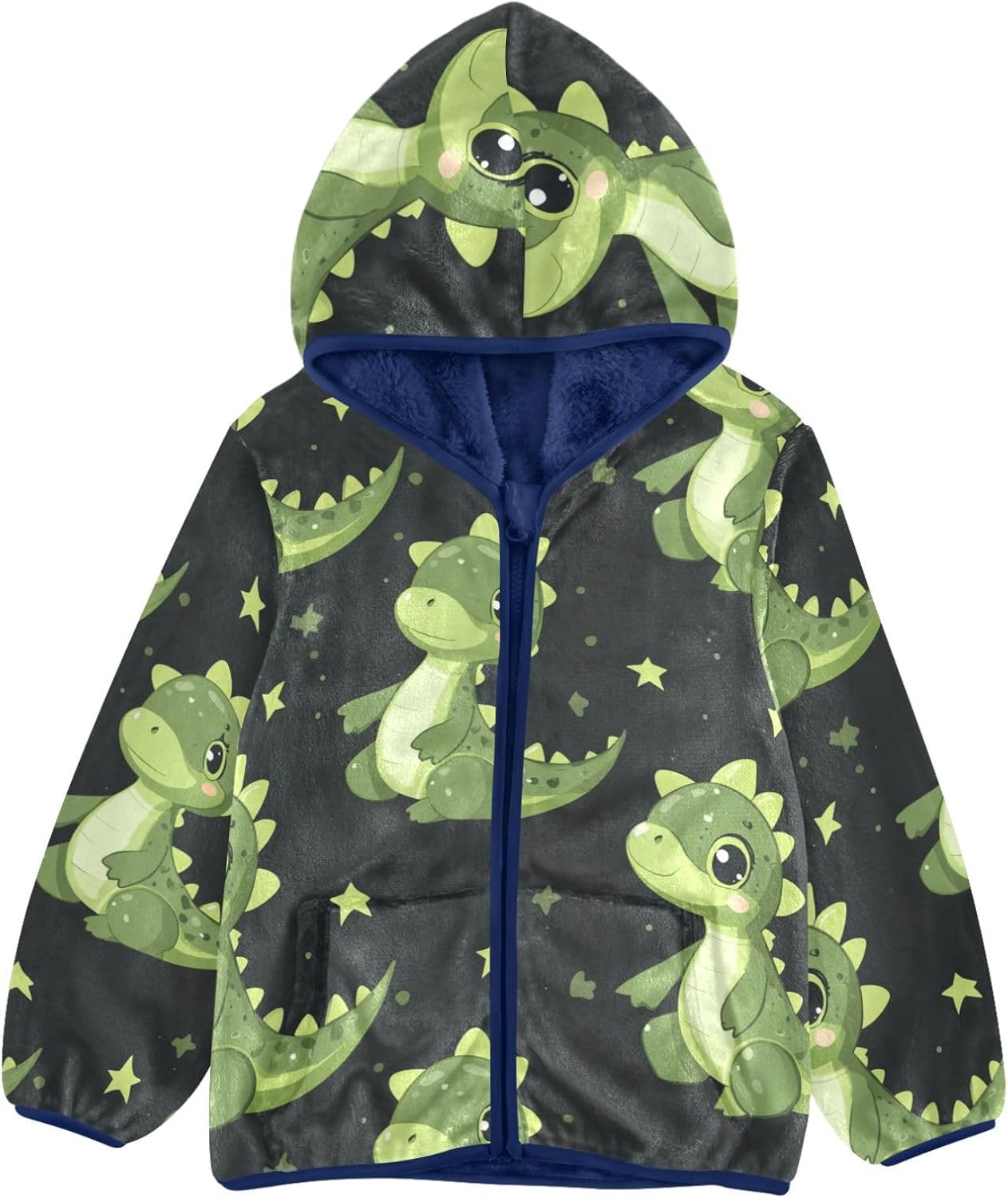 Cute Cartoon Dinosaur Green Boys Zip Sweatshirt Children Coats for Toddlers Navy Blue Baby Boys Clothes Winter 3T