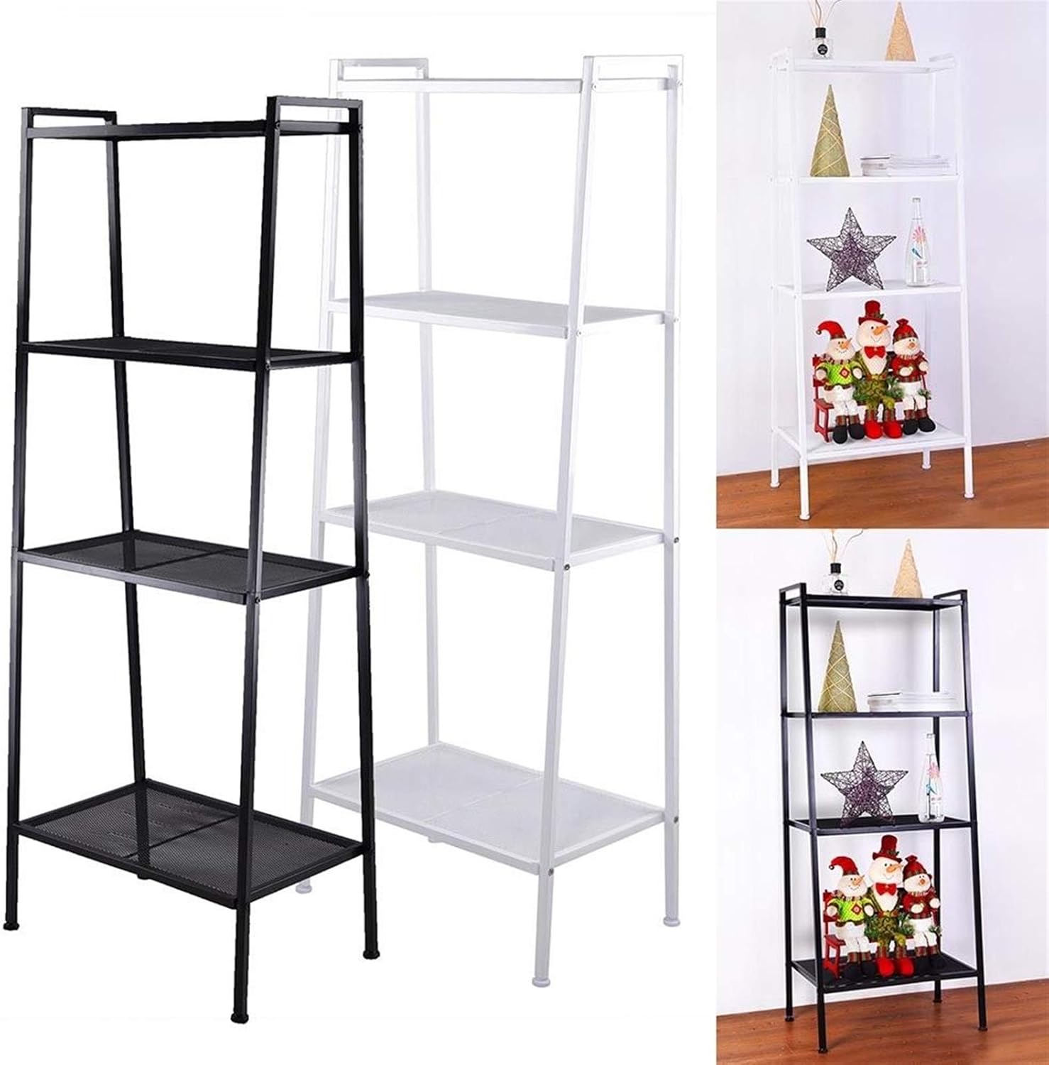Metal 4 Shelf Bookcase, Multifunctional Ladder-Shaped Plant Flower Stand Rack Bookrack Storage Shelves, Black