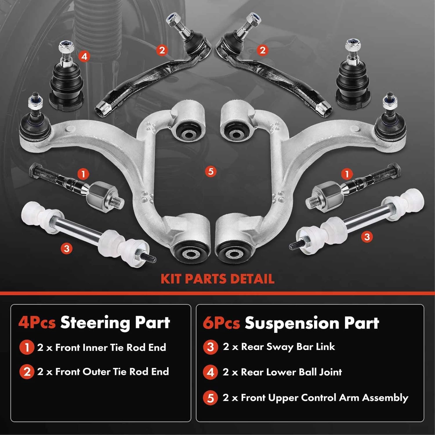 A-Premium Set of 10, Front Upper Control Arm & Inner Outer Tie Rod End, Rear Sway Bar Link & Lower Ball Joint, Compatible with Mercedes-Benz W163 Series - 1998-2005 - ML320 ML350 ML430 ML500 ML55 AMG