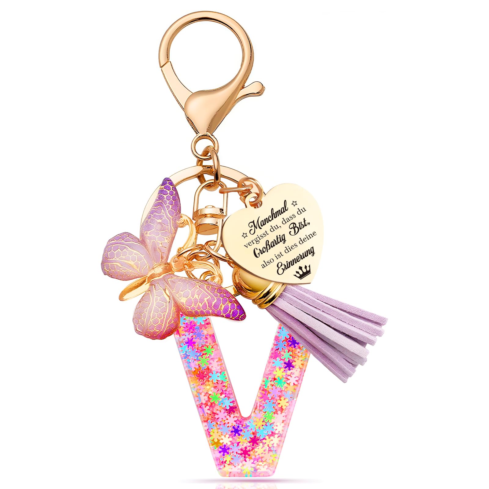 Anruzon Schlüsselanhänger Mädchen - Buchstabe Schlüssel - Anhänger Schmetterling Schlüsselanhänger - Weihnachten - Einschulung Geschenk - Keychain Geschenk für Kinder, Mädchen, Frauen