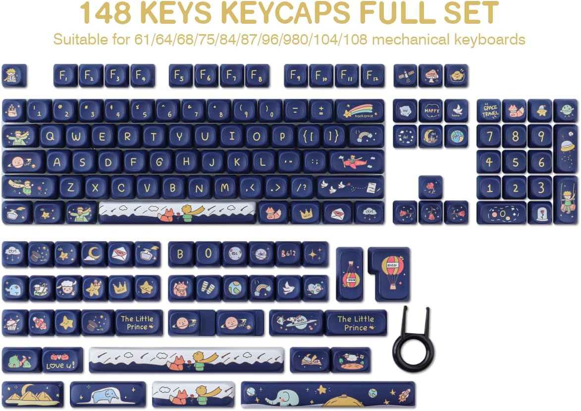 PBT Keycaps 148 Keys Custom Little Prince Keycap Set Cute MOA Profile Keycaps Dye-Sublimation for Cherry Gateron MX Swithes 60% Mechanical Keyboards