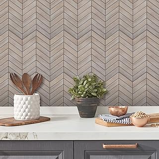 RoomMates TIL3461FLT StickTiles Chevron Distressed Wood Peel and Stick Tile Backsplash, Multicolor