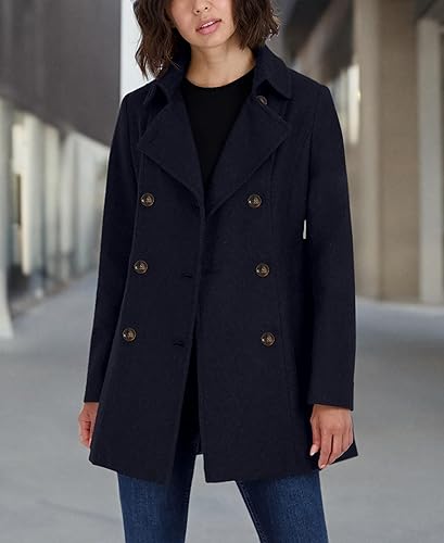 Vista 7 de Nautica Abrigo de invierno con doble botonadura de mezcla de lana para mujer