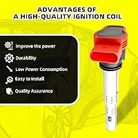 Vista 2 de Juego de 4 bobinas de encendido UF529 y 4 bujías de iridio compatibles con Volkswagen Audi A3 A4 A5 A6 A7 A8-3.0L 3.2L 4.2L 5.2L Q5 R8 S4 S5 TT MK6