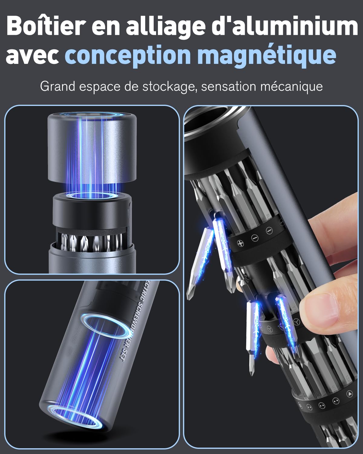 Mini Tournevis Électrique de Précision 68 en 1, 3 Couples Réglables, Rechargeable Sans Fil avec 60 Embouts S2 pour Montre, Lunettes, Drone, PC