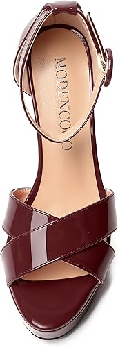 Miniatura 10 de MODENCOCO Sandalias de tacón alto con correa de tobillo para mujer, con plataforma y puntera abierta, tacón alto, zapatos de vestir de 5 pulgadas
